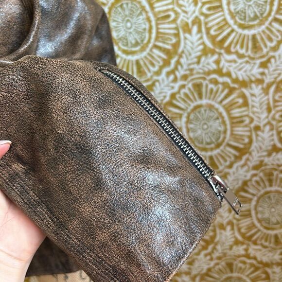 GANNI Washed Perfecto Brown Leather Cropped Biker Jacket size 36 US S Sold Out - Picture 10 of 16
